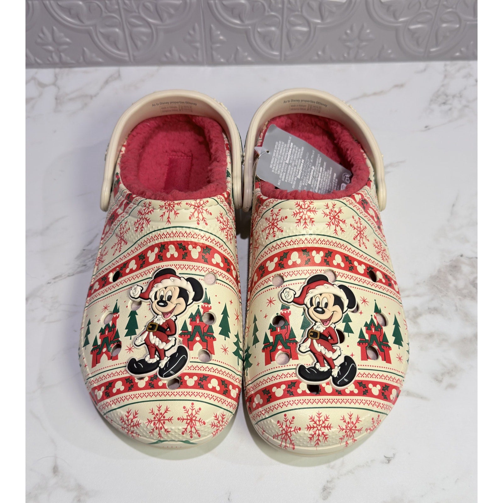Disney Parks Mickey Mouse Santa Holiday Fair Isle Lined Crocs (M10/W12)