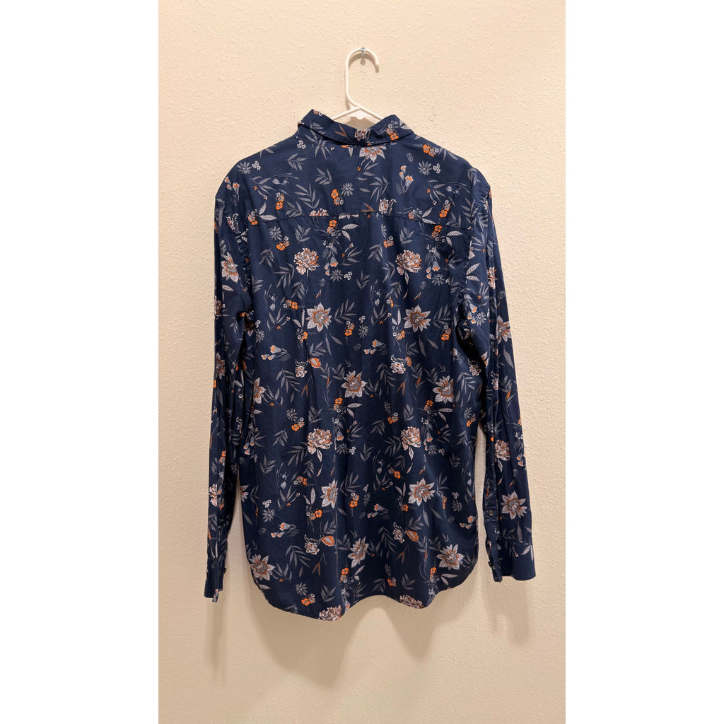 Alfani Men's Floral Button Down Long Sleeve Shirt Blue Orange Size Large