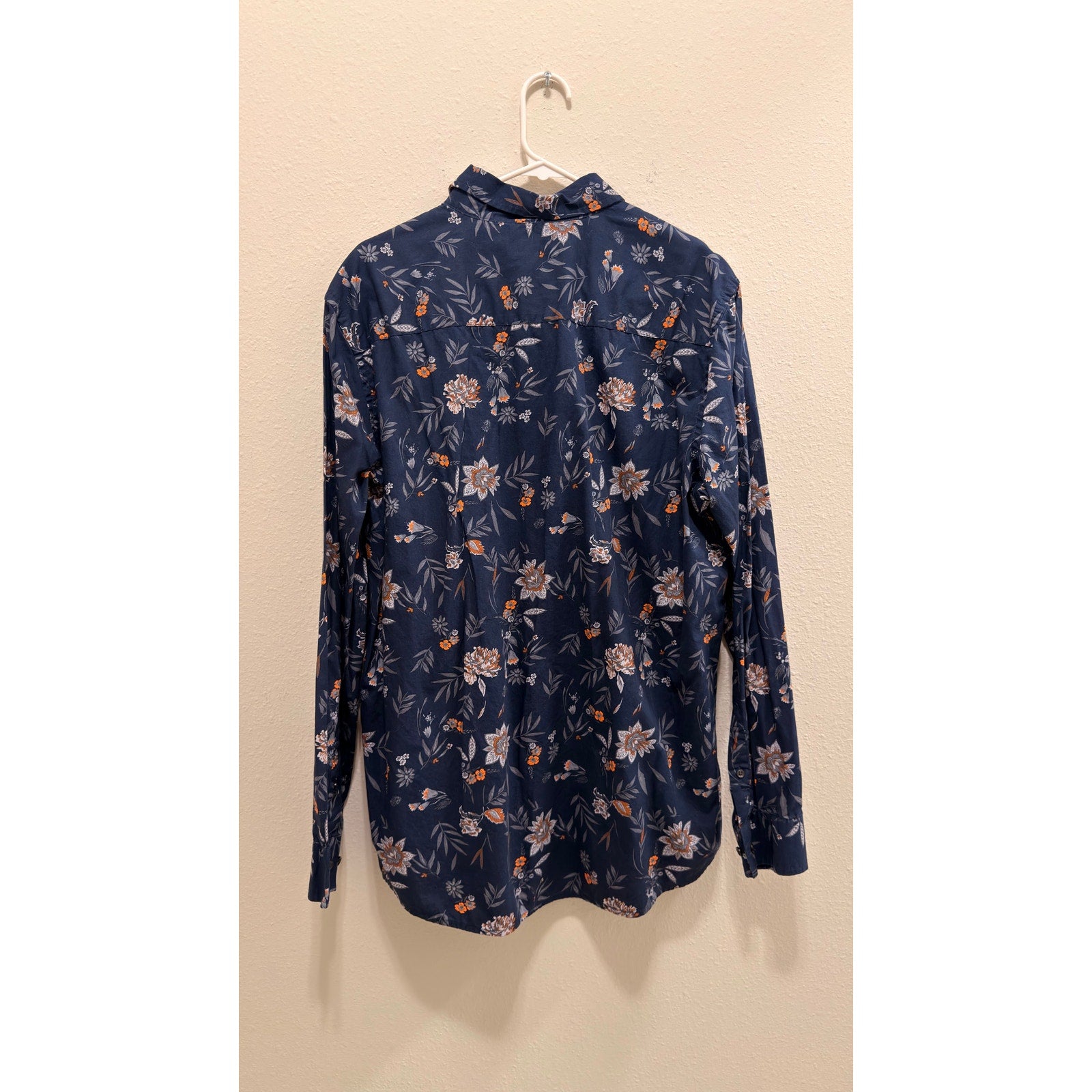 Alfani Men's Floral Button Down Long Sleeve Shirt Blue Orange Size Large