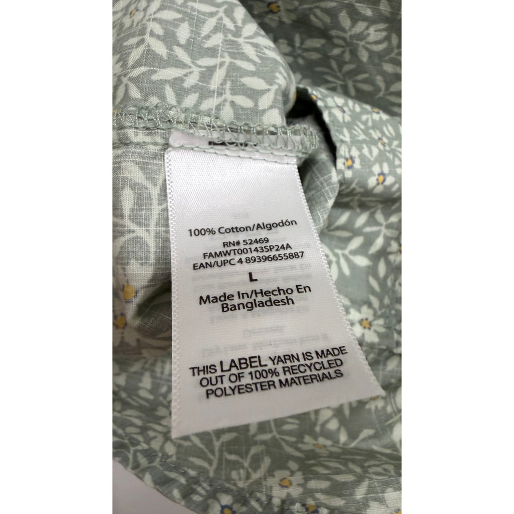 Free Assembly Men's Large Green Floral Print Button Down Short Sleeve Shirt