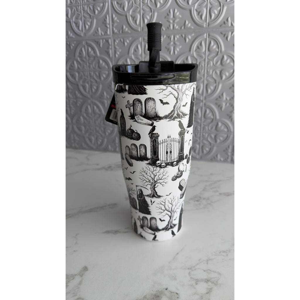 Wellness 30 oz Stainless Steel Tumbler Halloween Graveyard Grim Reaper NWT