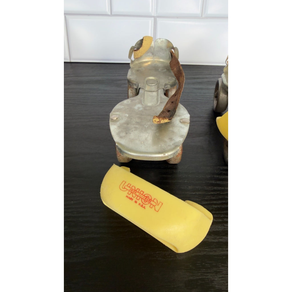 Vintage Union Hardware Adjustable Metal Roller Skates — Yellow Accents