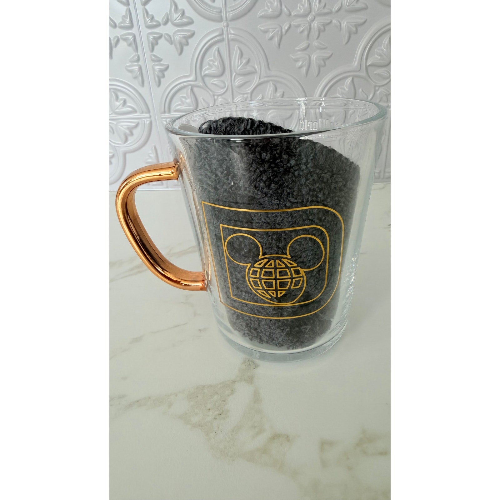 Walt Disney World Cinderella Castle Clear Glass Mug with Gold Handle NWT