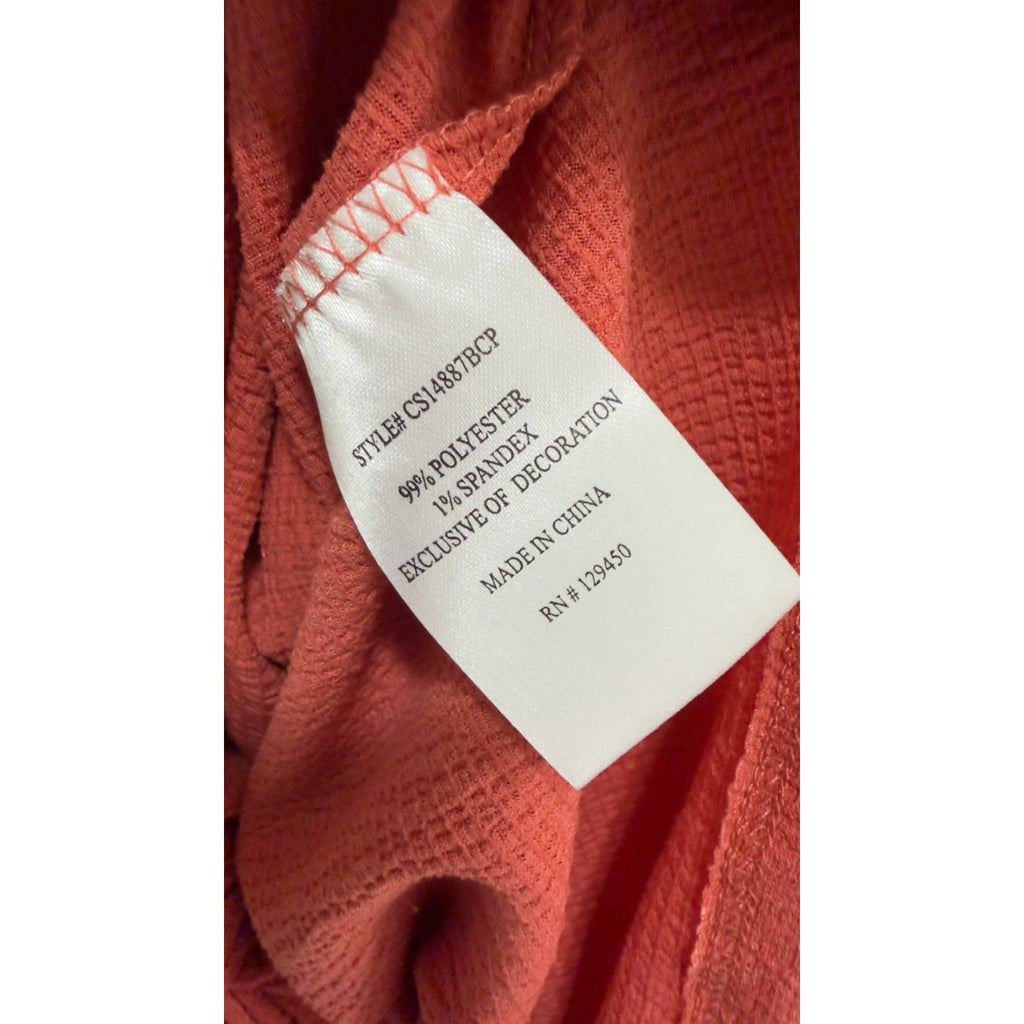 Como Blu Women's Petite XL Rust Terracotta Crochet Lace V-Neck Tie Front