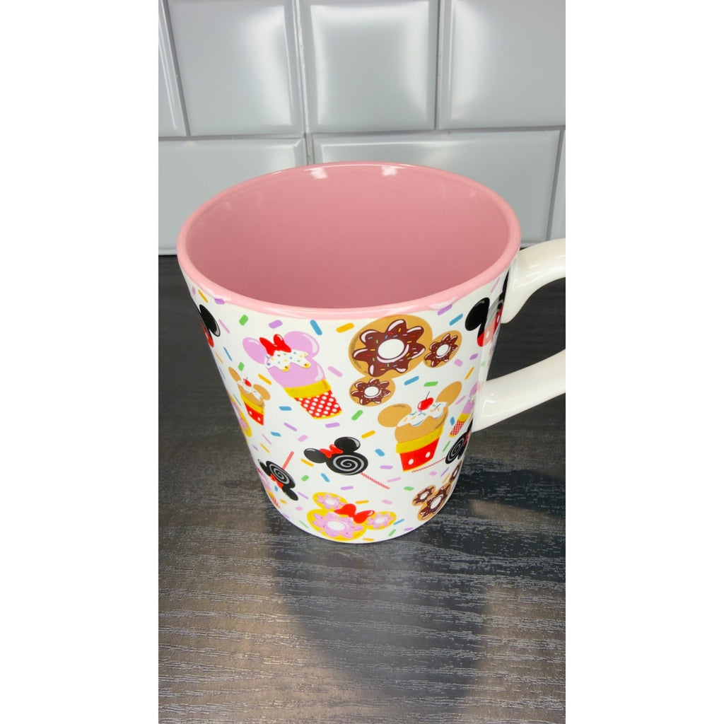 Disney Eats Mickey & Minnie Donut Coffee Mug - Large 16 oz Pink & White - NWT
