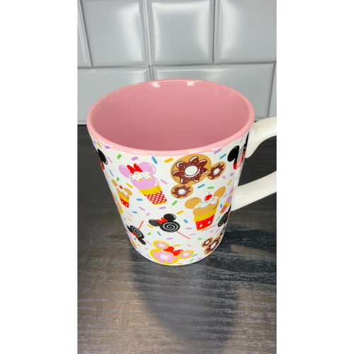 Disney Eats Mickey & Minnie Donut Coffee Mug - Large 16 oz Pink & White - NWT