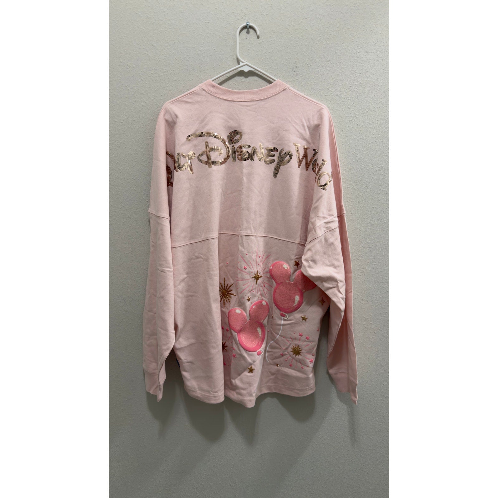 Disney Spirit Jersey Walt Disney World Balloons Rose Gold Sequins Large NWT