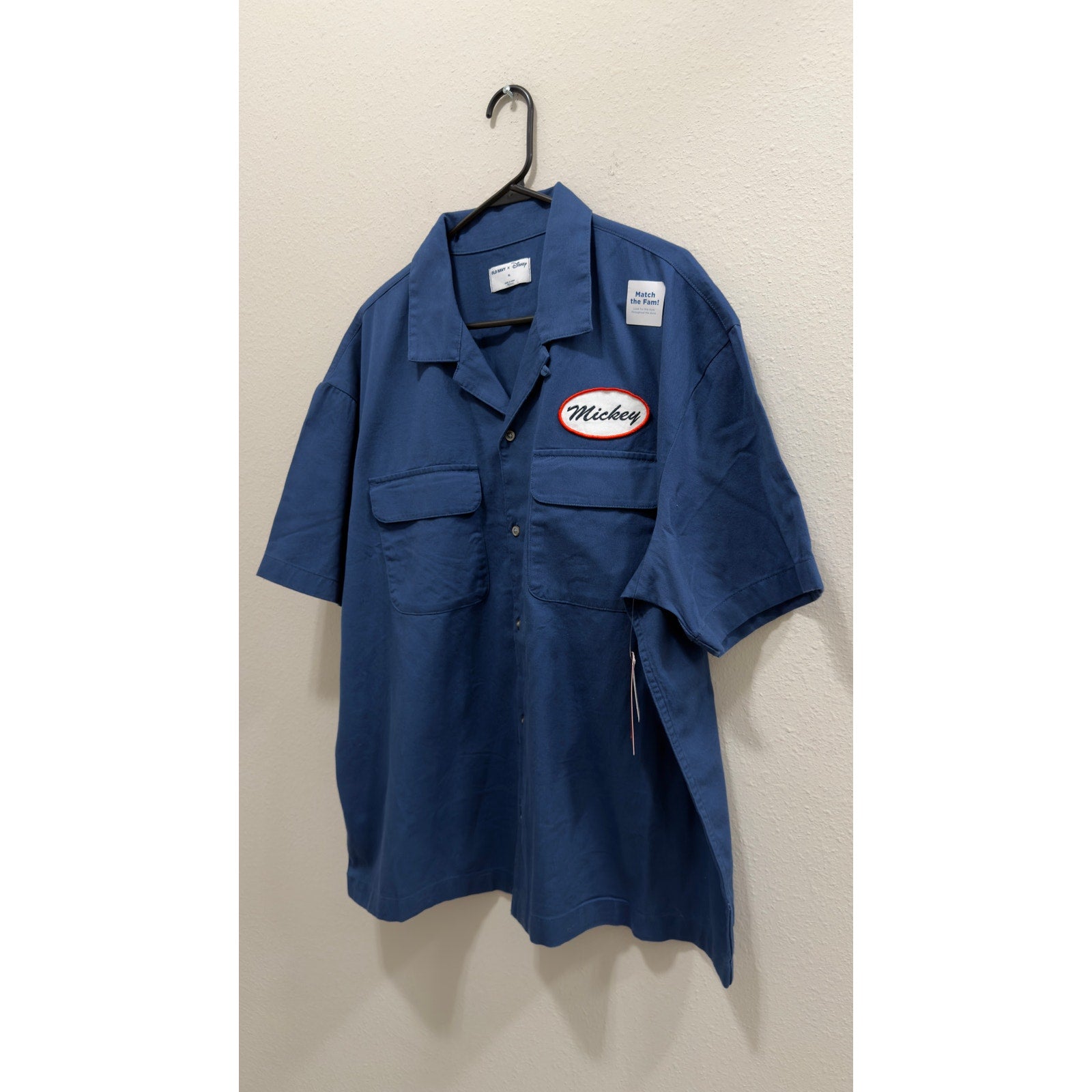 Old Navy x Disney Men's XL Mickey Mouse USA 250 Years Twill Camp Shirt Blue NWT