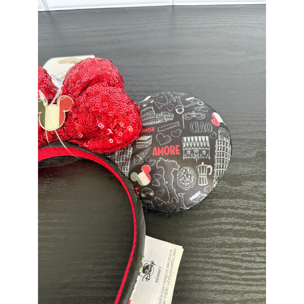 Disney Ear Headband - Epcot Italy Pavilion - Icons Black with Red Bow NWT