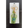 Bling Rhinestone Green Boba Tea Puffy Keychain - Tassel Bag Charm - NEW