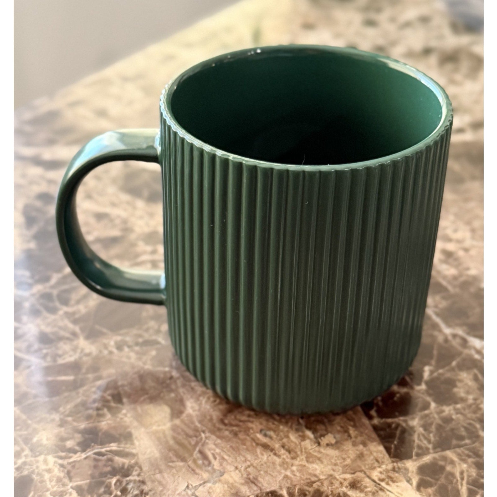 NEW Starbucks Dark Forest Green & Gold Pleated Ceramic Mug in Box