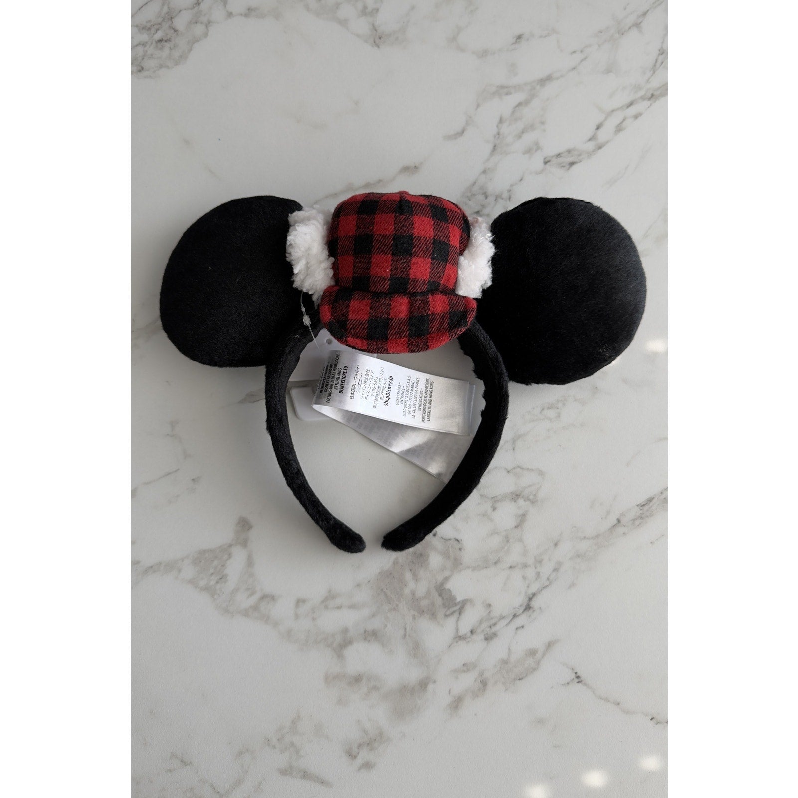 Disney Parks Mickey Red Plaid Trapper Hat Ears Headband Christmas Holiday NEW