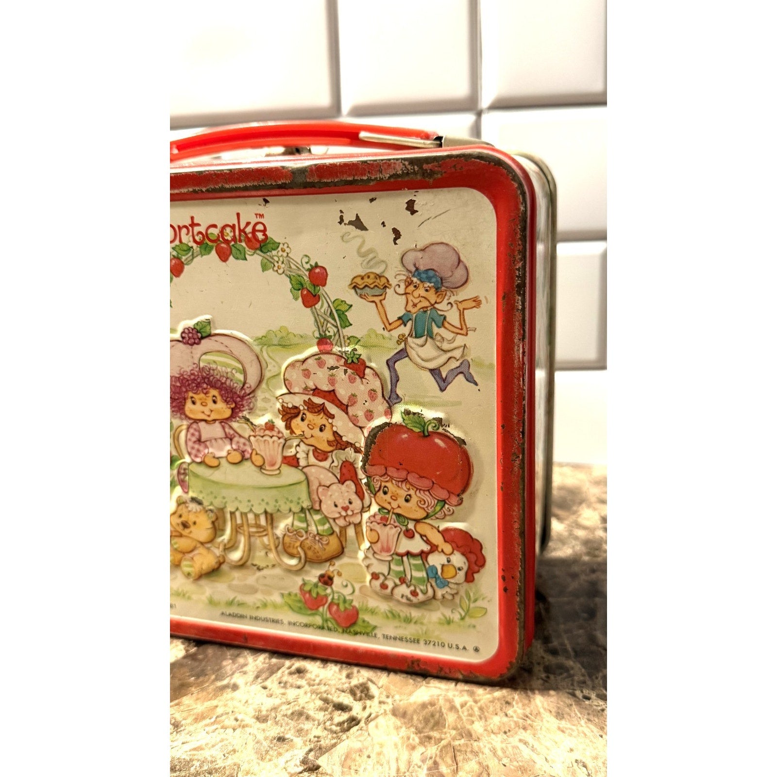 Vintage 1981 Strawberry Shortcake Metal Lunch Box & Thermos Set