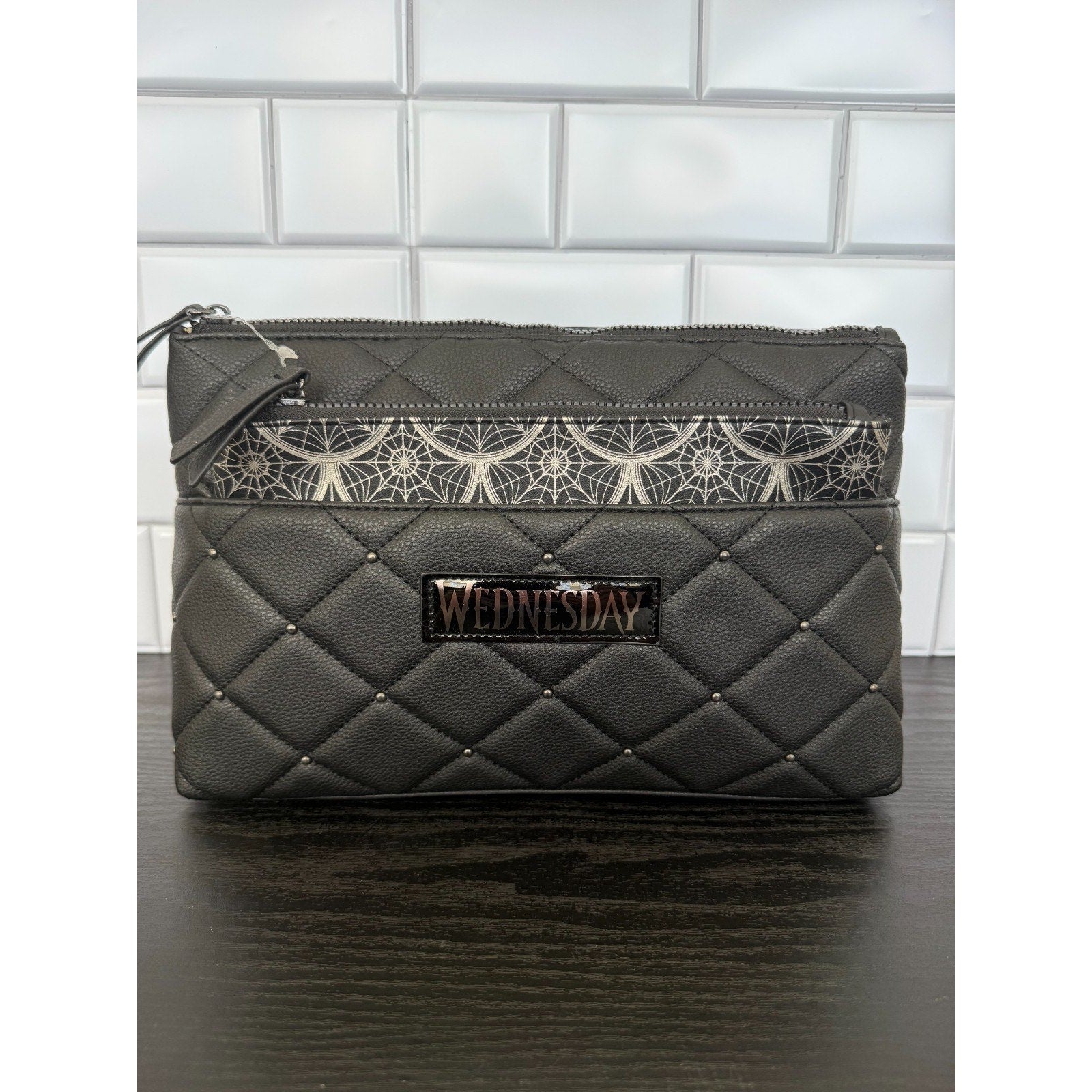 Primark Wednesday X Quilted Studded Toiletry Makeup Bag Set 2pc NWT
