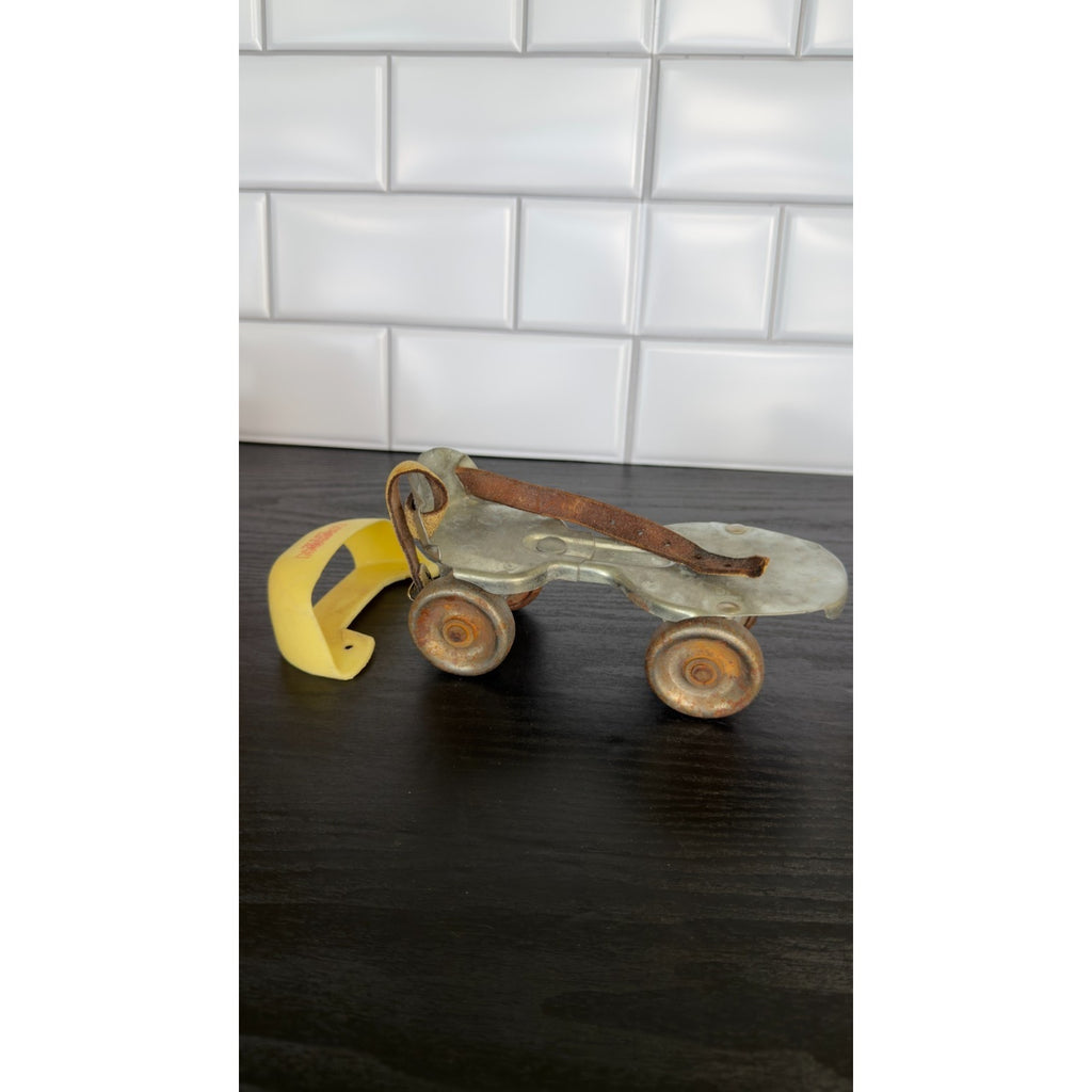 Vintage Union Hardware Adjustable Metal Roller Skates — Yellow Accents