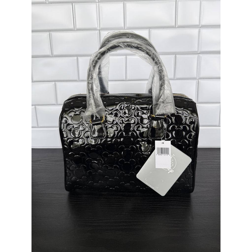 Disney Parks Black Embossed Mickey Mouse Medium Handbag Gold Hardware NWT
