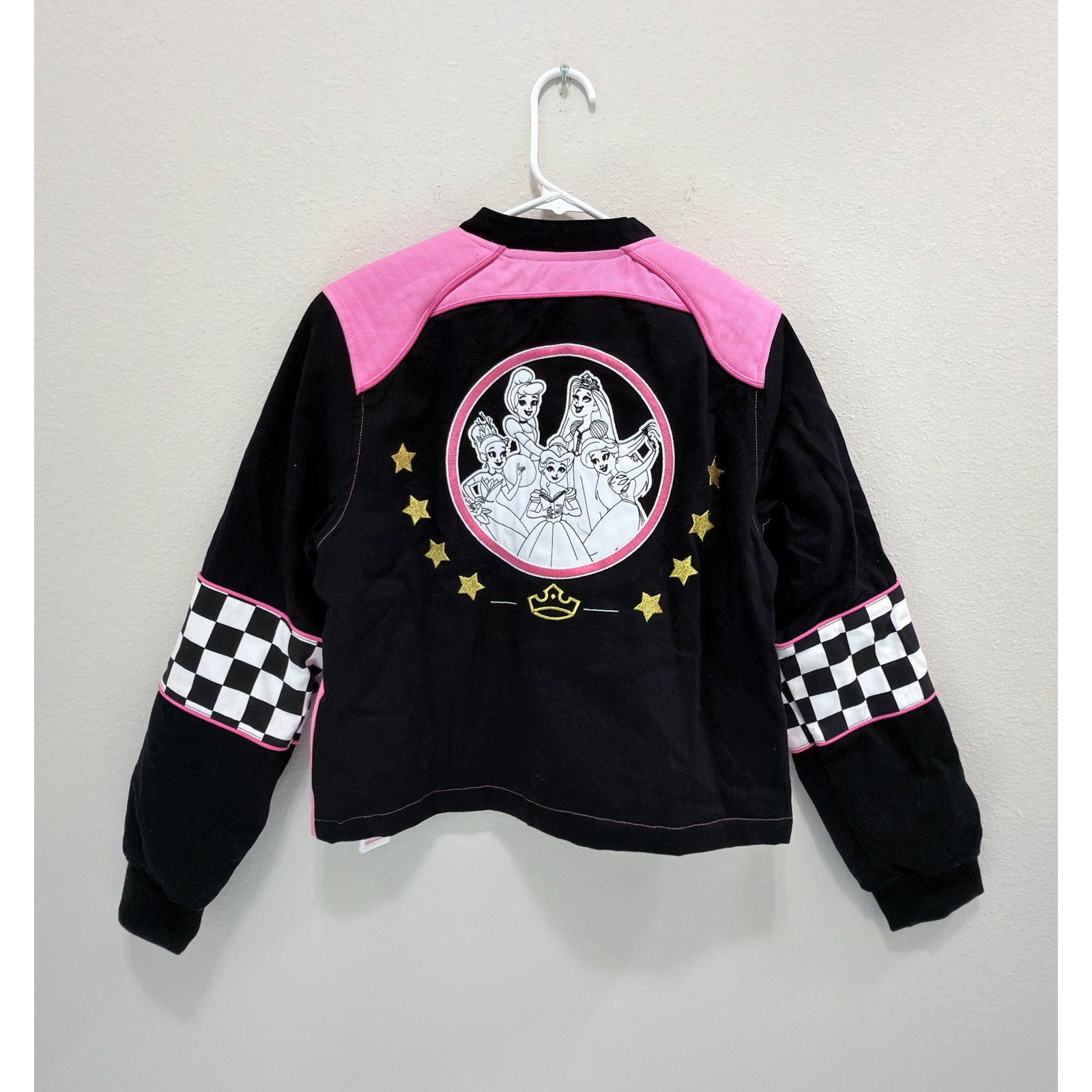 Disney Pink Black Racing Princess Castle Jacket Girls Large Her Universe NWT