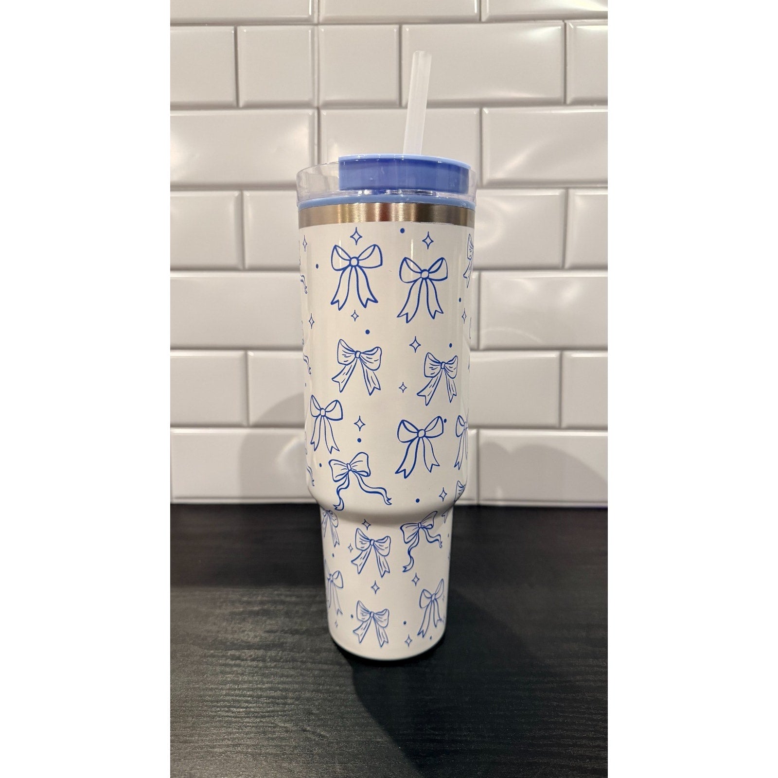 NEW 40oz Stainless Steel Tumbler – Blue Ribbons & Bows