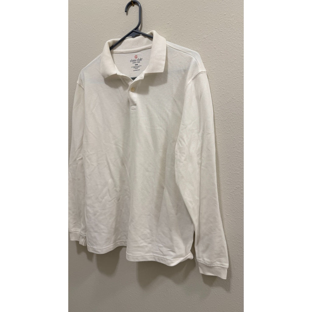 Class Club Boys White Long Sleeve Easy Care Polo Shirt Size 18/20