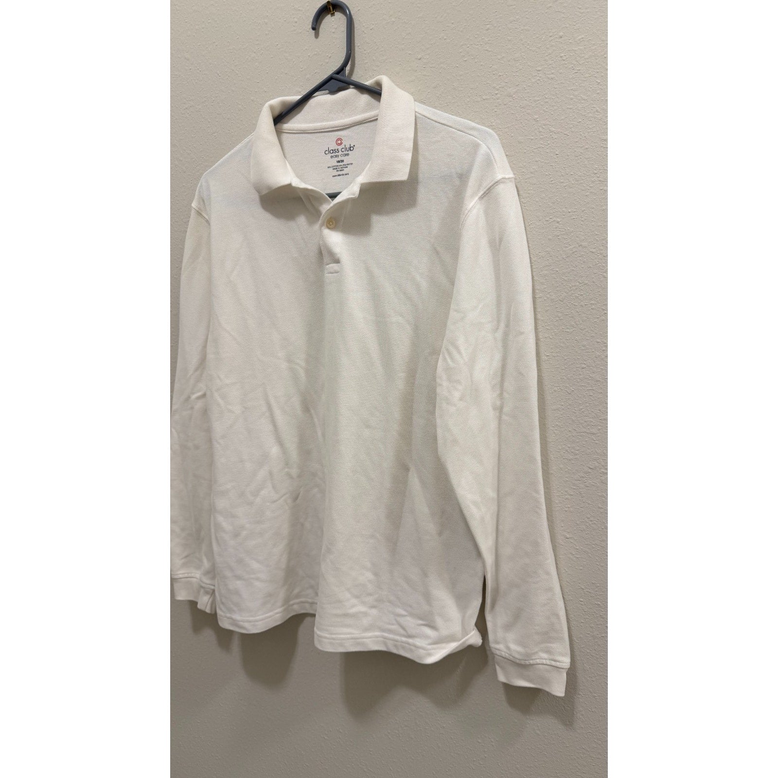 Class Club Boys White Long Sleeve Easy Care Polo Shirt Size 18/20