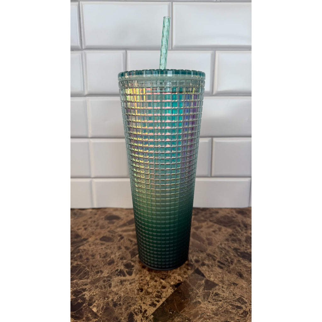 NEW Starbucks 2023 Green Ombre Grid Venti Cold Cup Tumbler 24oz