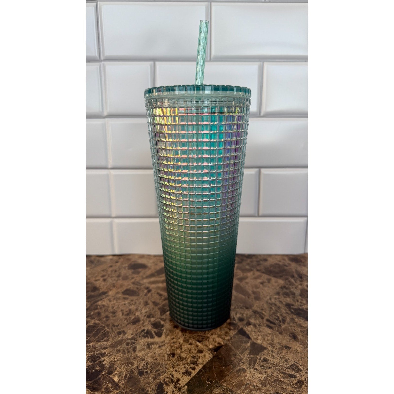 NEW Starbucks 2023 Green Ombre Grid Venti Cold Cup Tumbler 24oz