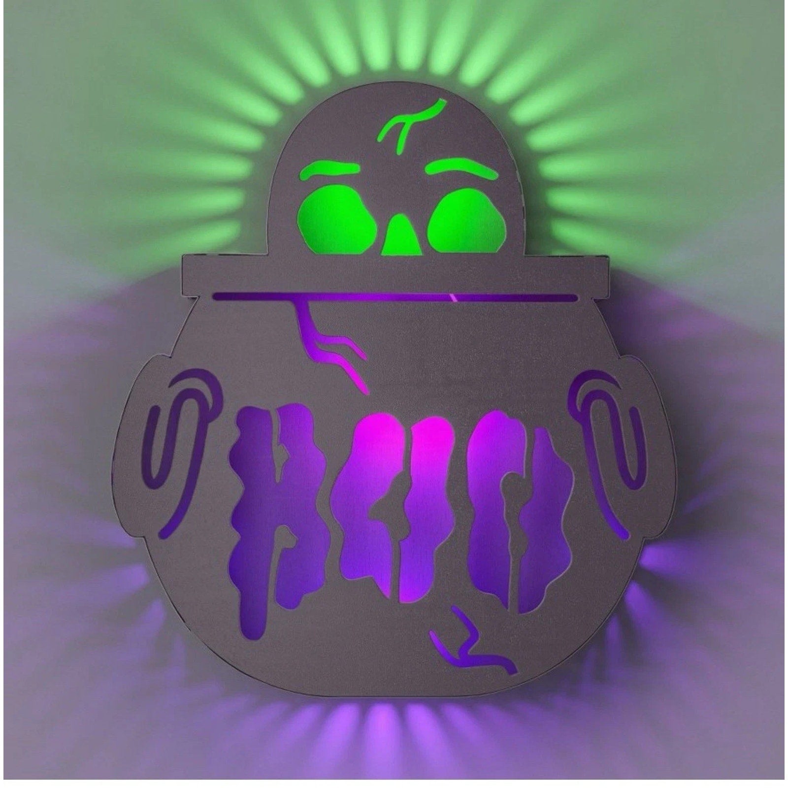 Hyde & EEK 12" Cauldron BOO Backlit Sign-Purple & Green LED Halloween Decor NWOT