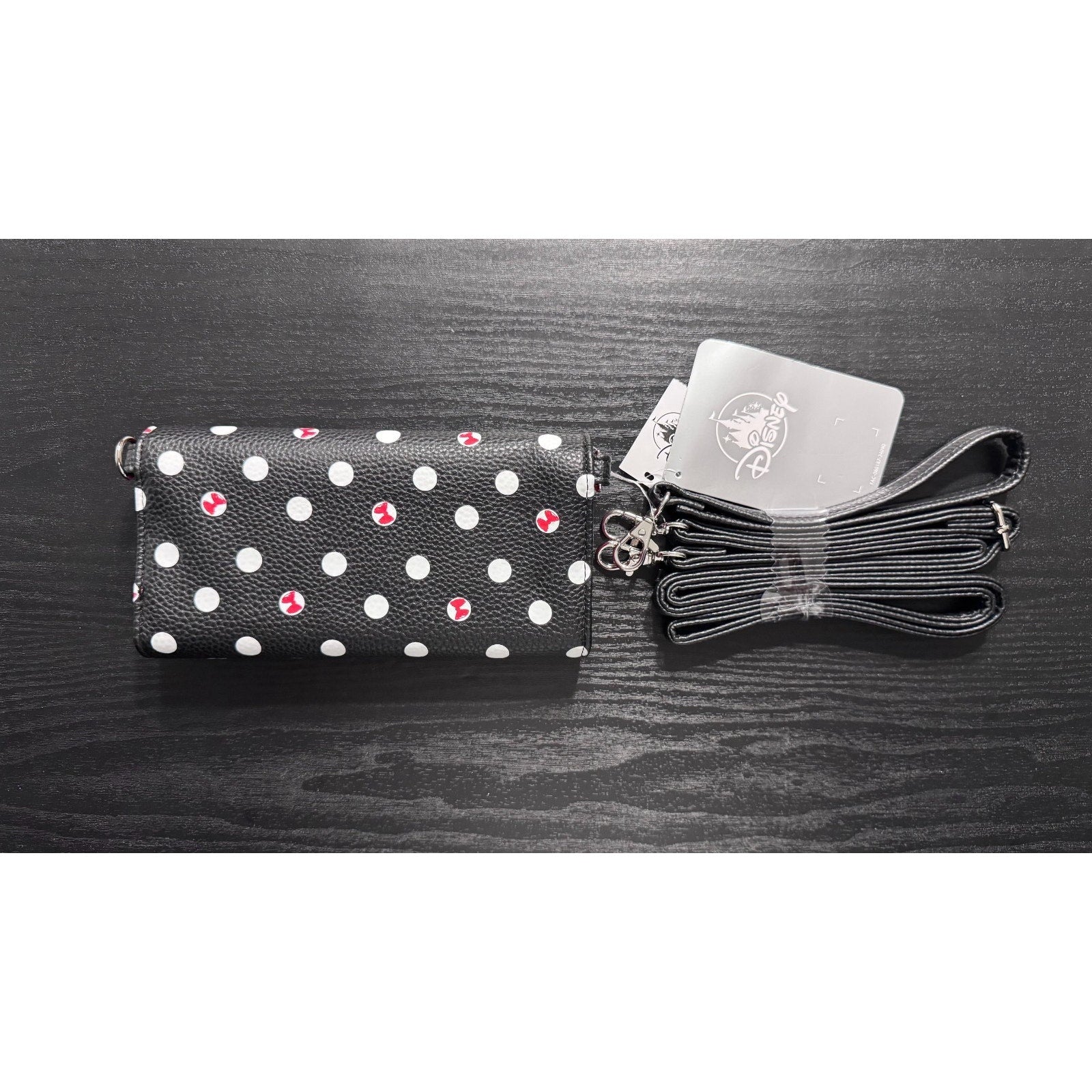Disney Parks Minnie Mouse Polka Dots Black & White Crossbody Wallet NWT