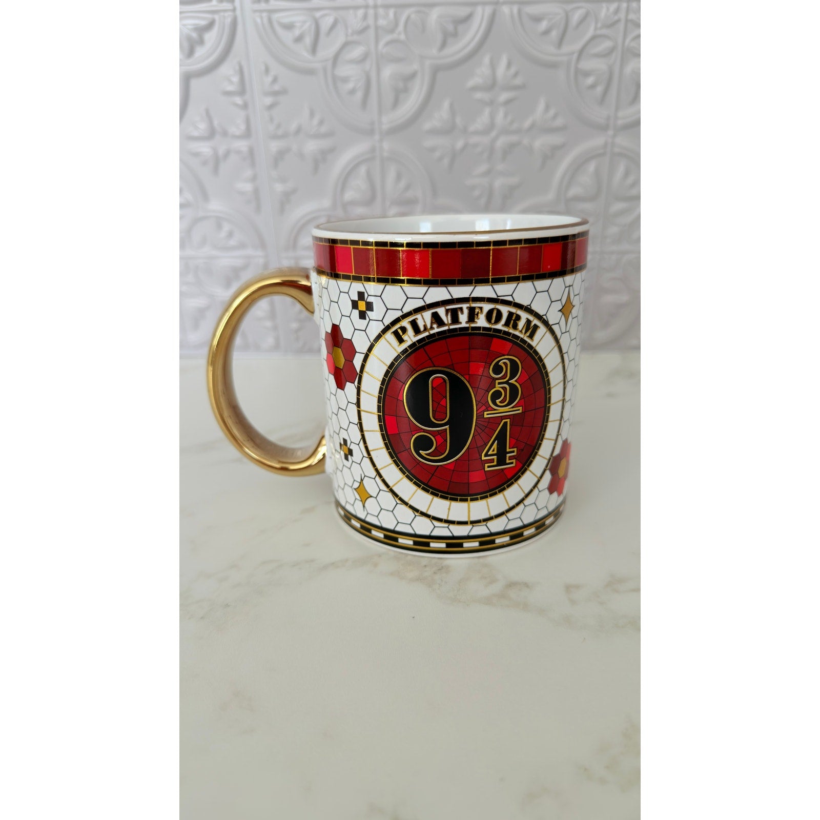 Harry Potter Platform 9 3/4 Mosaic Ceramic Coffee Mug Gold Handle 20oz NWT