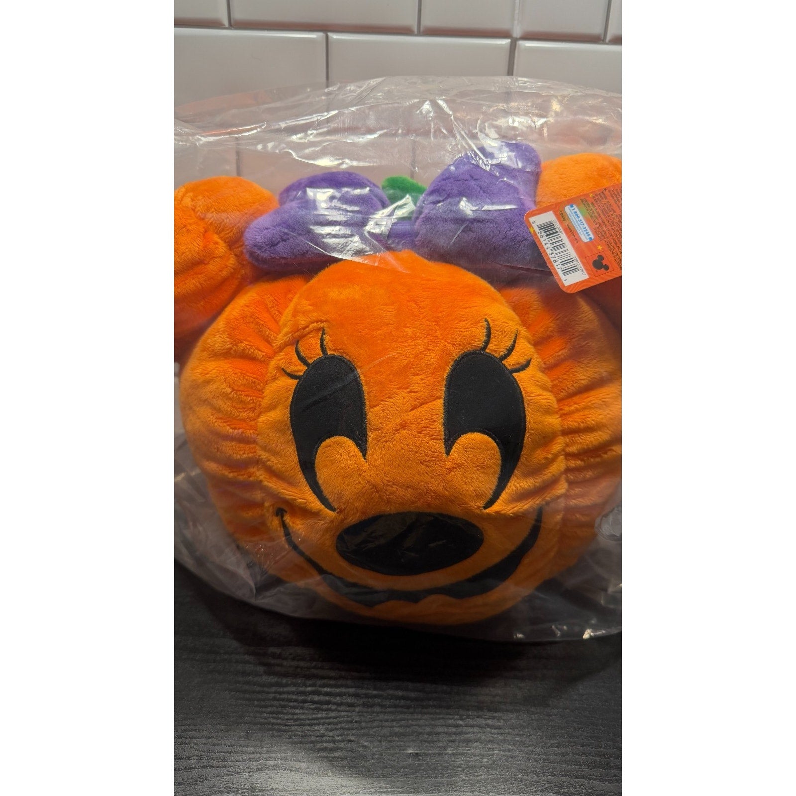 Disney Halloween Minnie Mouse 14" Pumpkin Head Plush Pillow NEW