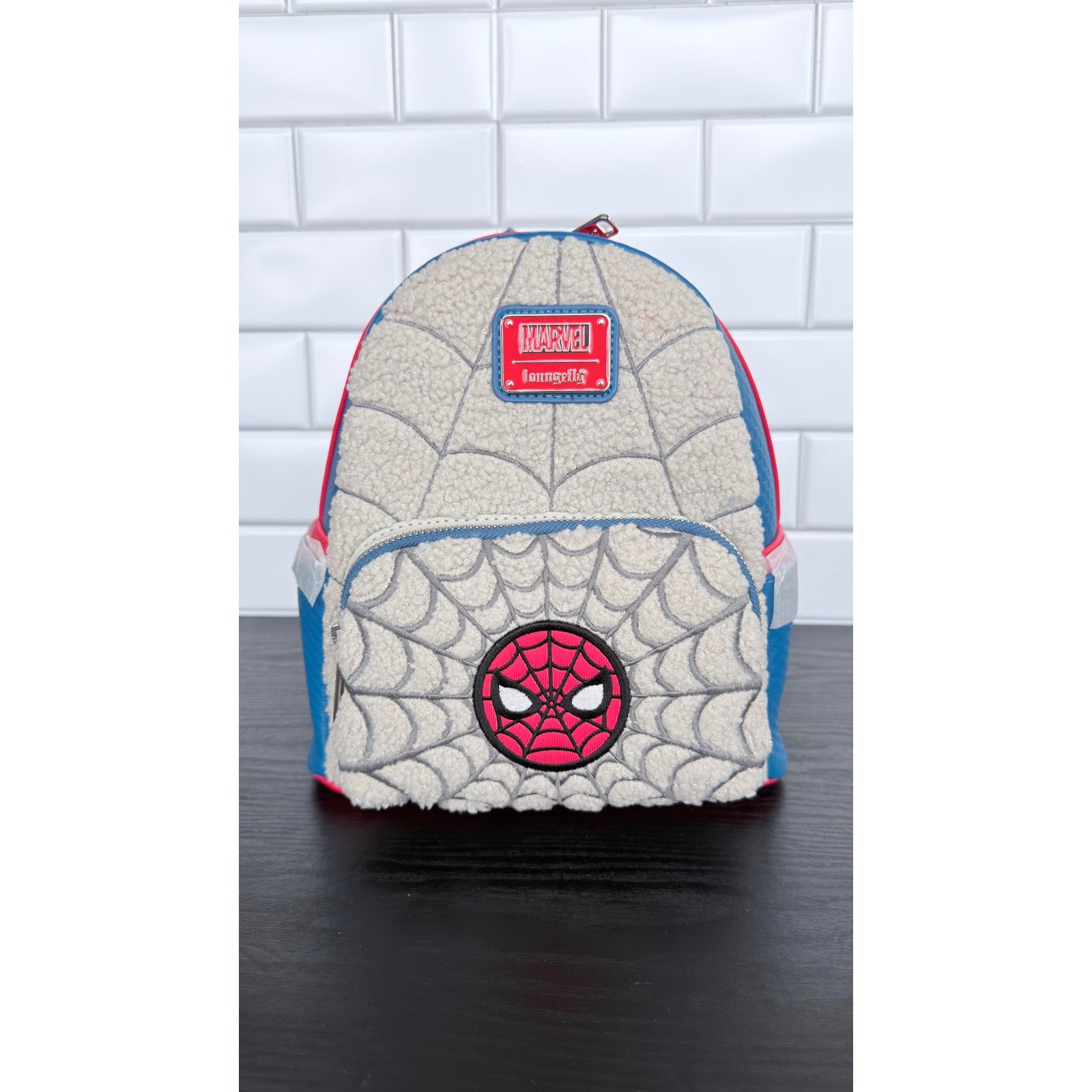 Disney Parks x Loungefly Marvel Spider-Man Faux-Fur Sherpa Mini Backpack NWT