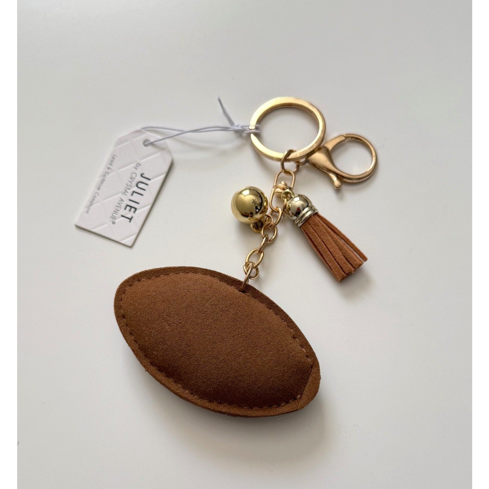 Juliet Crystal Avenue Football Key Chain/Bag Charm - Brown & White NWT