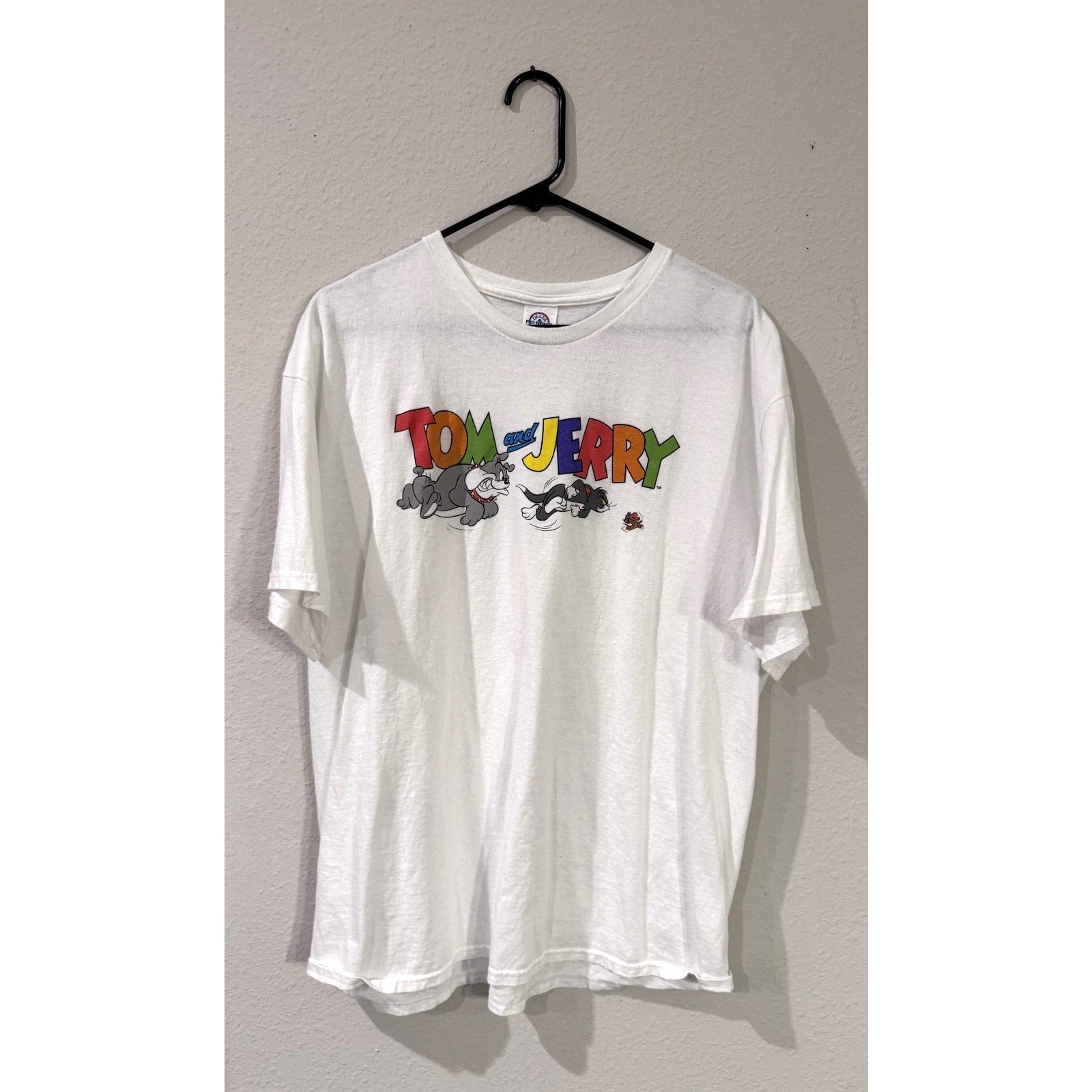 Tom & Jerry Throwback T-Shirt White Graphic Crew Neck Tee Adult XL