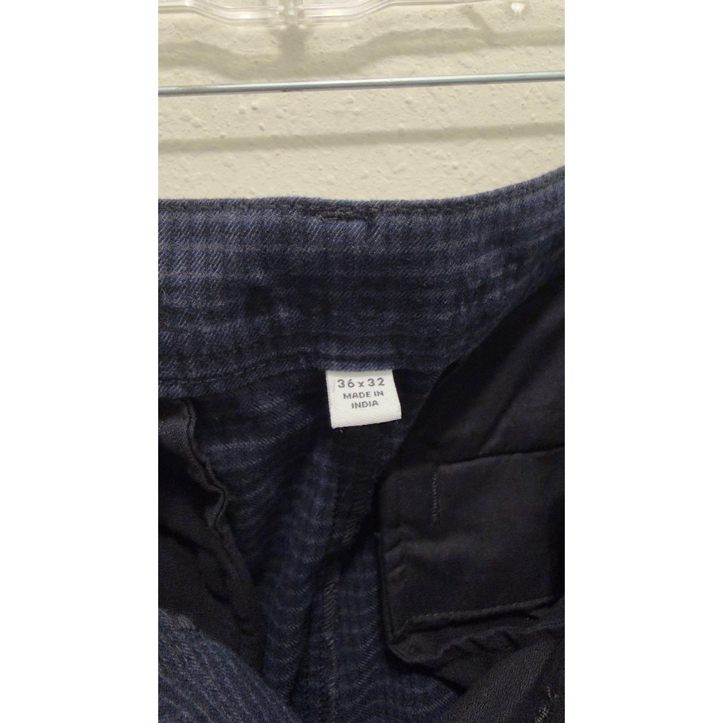 Mens Navy Blue Micro Check Plaid Trousers Dress Pants 36x32 Stretch Chino Slacks