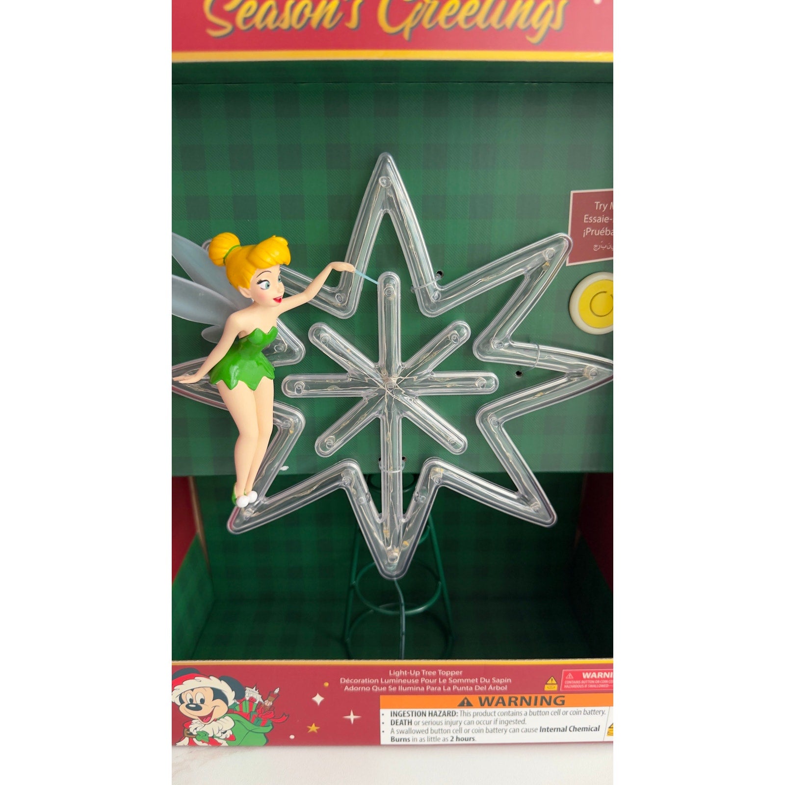 Disney Tinker Bell Light-Up Tree Topper Peter Pan Christmas Wishing Star NEW