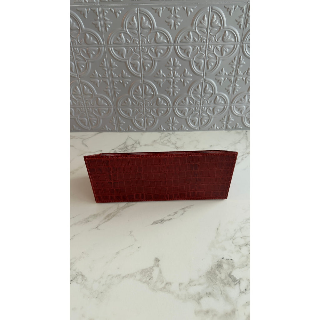 Genuine Leather Red Croc Embossed Desk Organizer Letter Mail Holder Storage