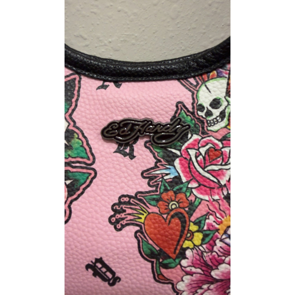 NWT Ed Hardy Pink Skull & Floral Tote Bag with Matching Umbrella Set