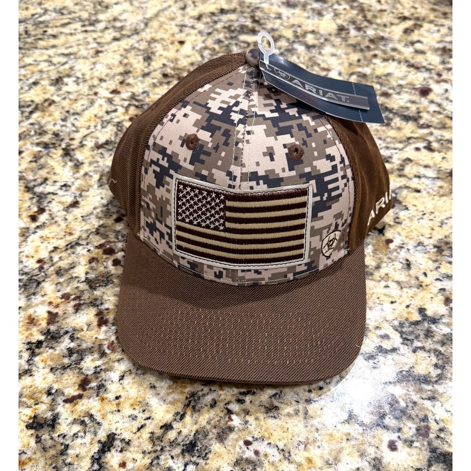 Ariat Men's Patriot Flag Cap Trucker Hat Brown Tan Adjustable NEW