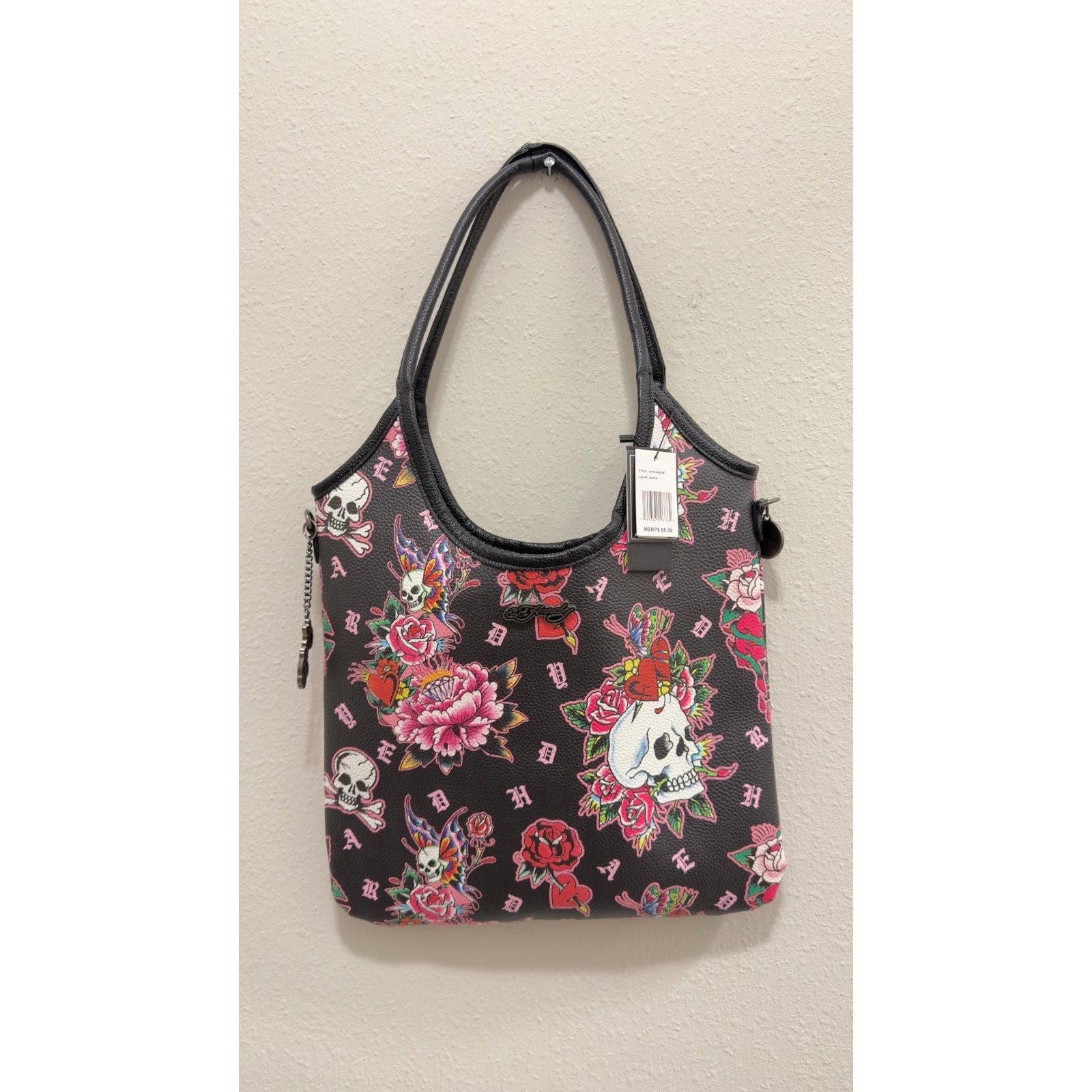 New Ed Hardy Tattoo Print Tote Bag Skull, Tiger & Swallow Graphic Shoulder Bag