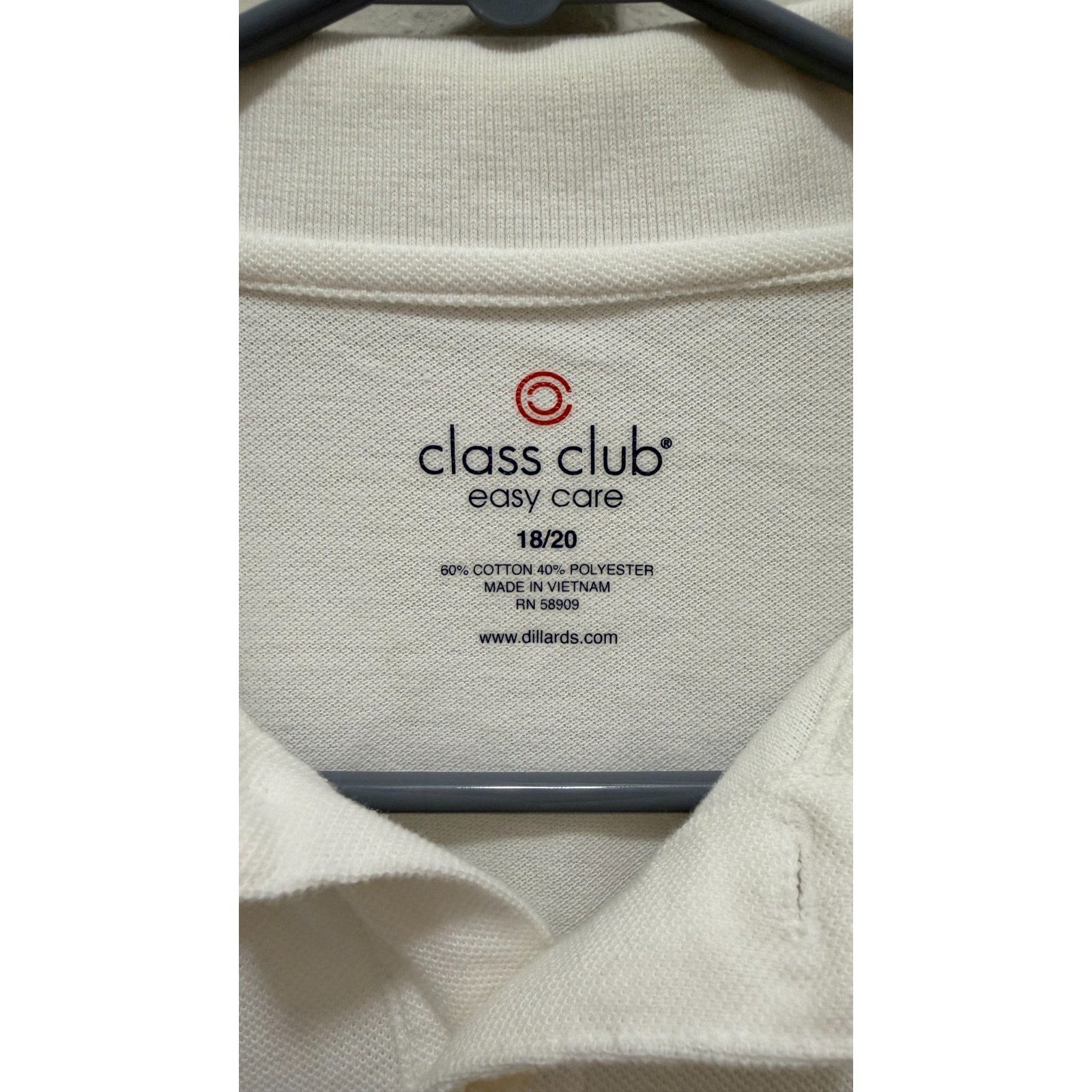 Class Club Boys White Long Sleeve Easy Care Polo Shirt Size 18/20
