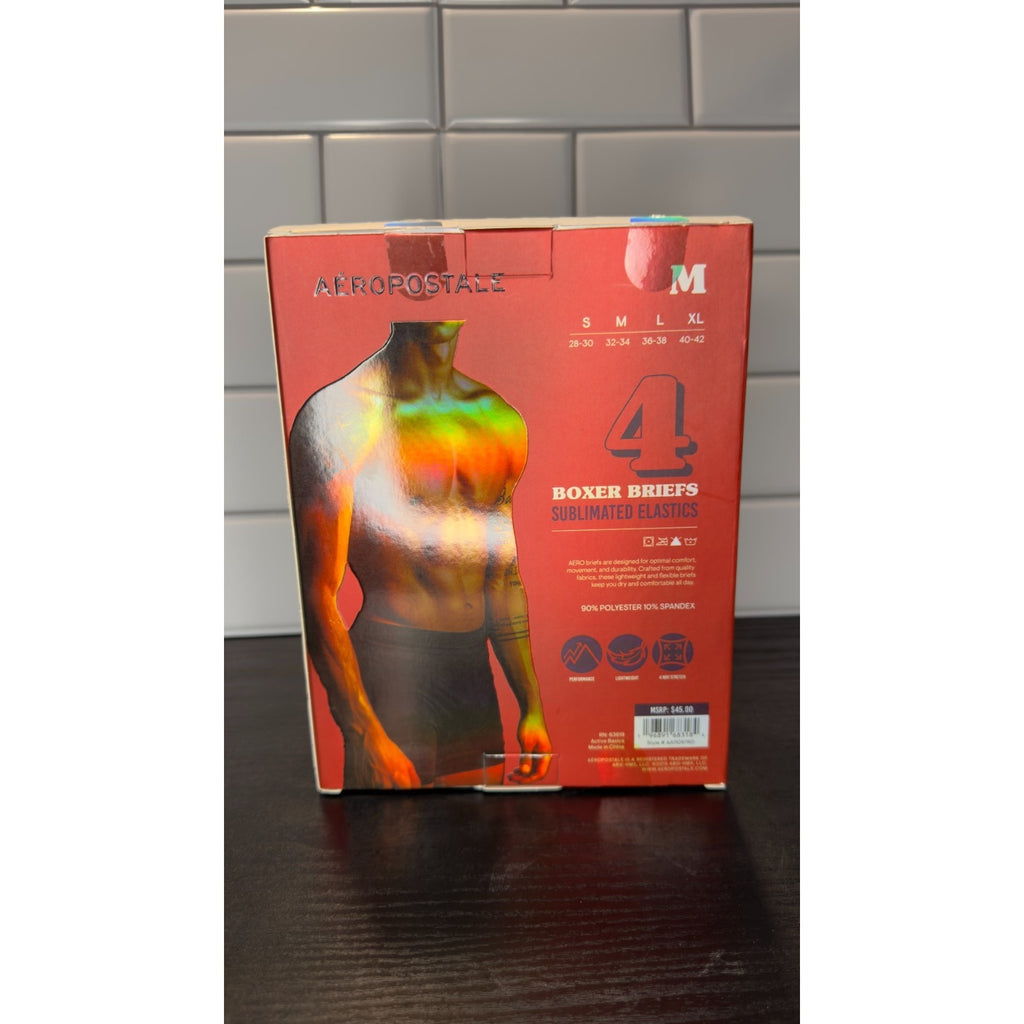 Aeropostale Boxer Briefs 4 Pack Performance Sublimated Elastic Men's Medium NEW