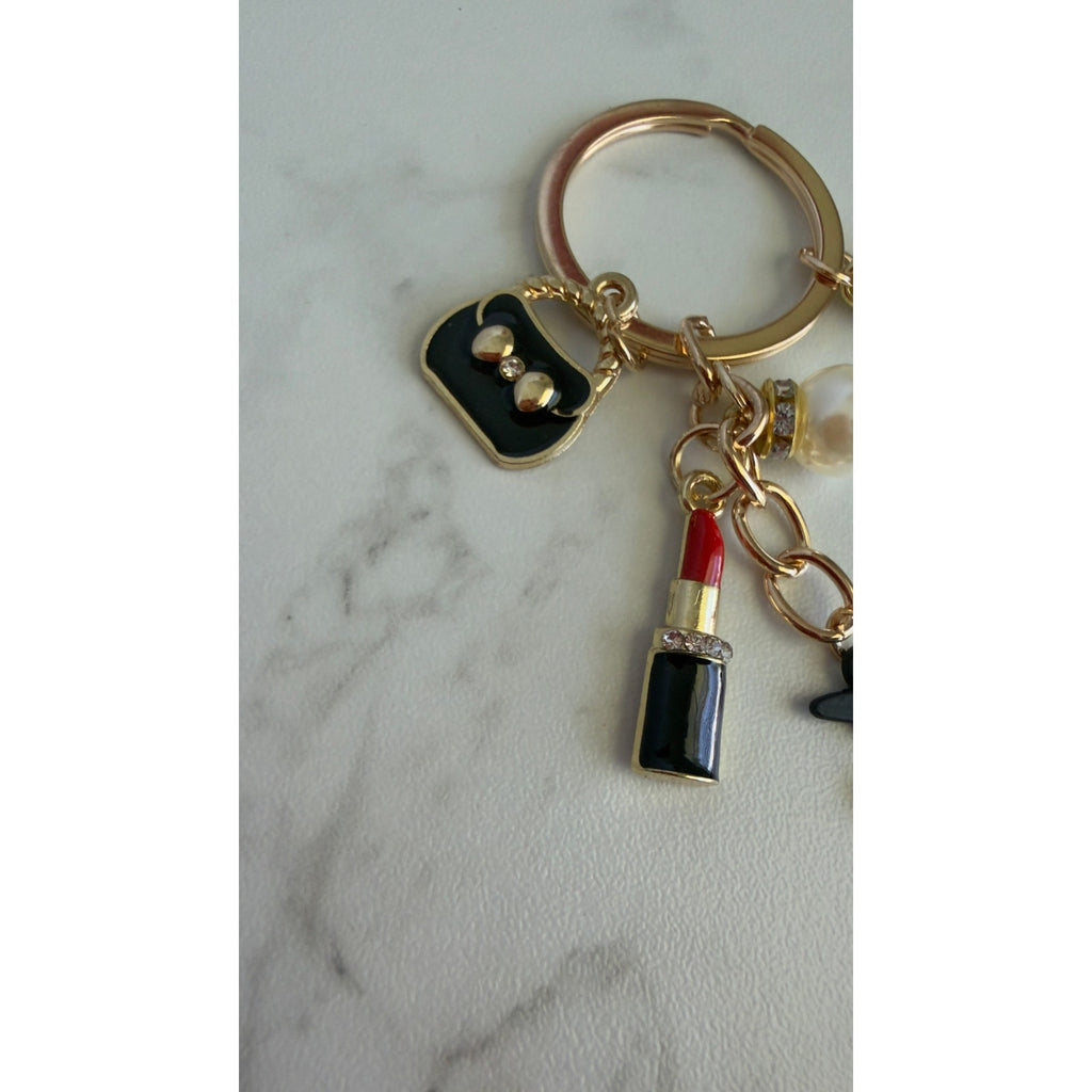 Polka Dot Dress Lipstick Fashion Woman Bag Charm Keychain NEW
