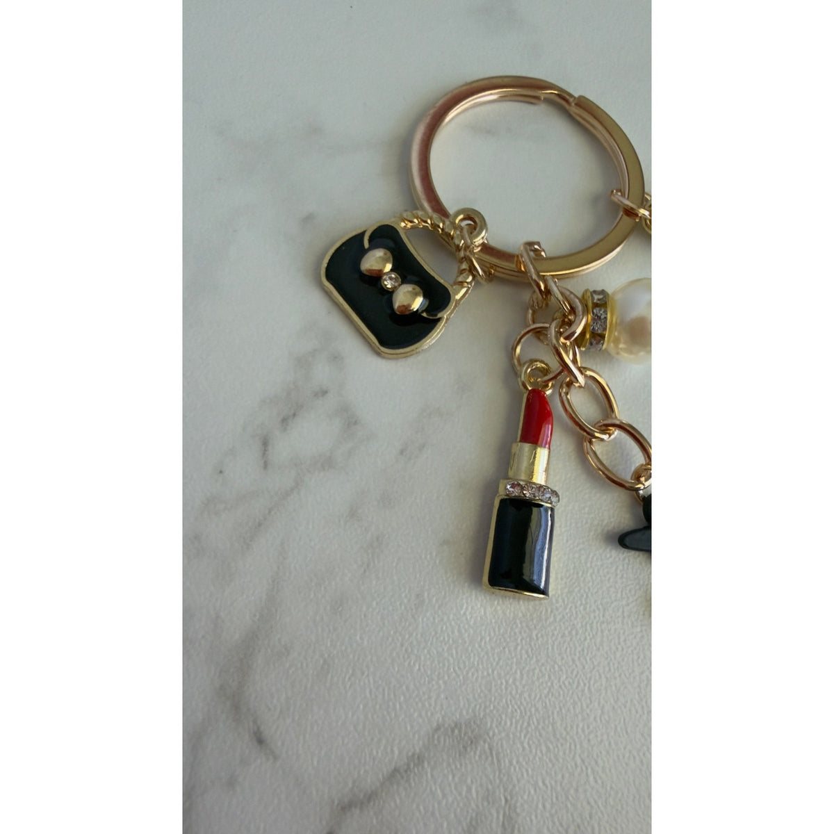 Polka Dot Dress Lipstick Fashion Woman Bag Charm Keychain NEW