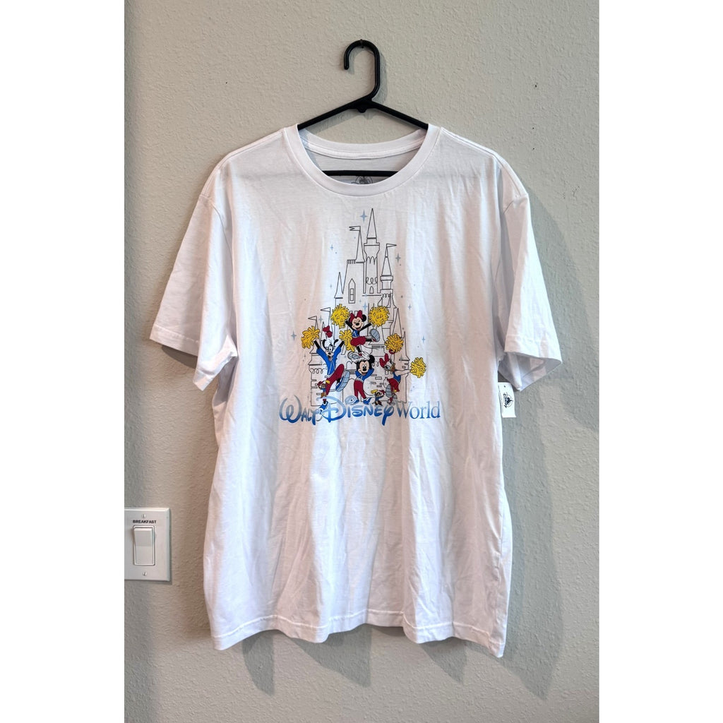 Disney Cheer Squad T-Shirt Adult Large Mickey Minnie Castle WDW White Tee NWT