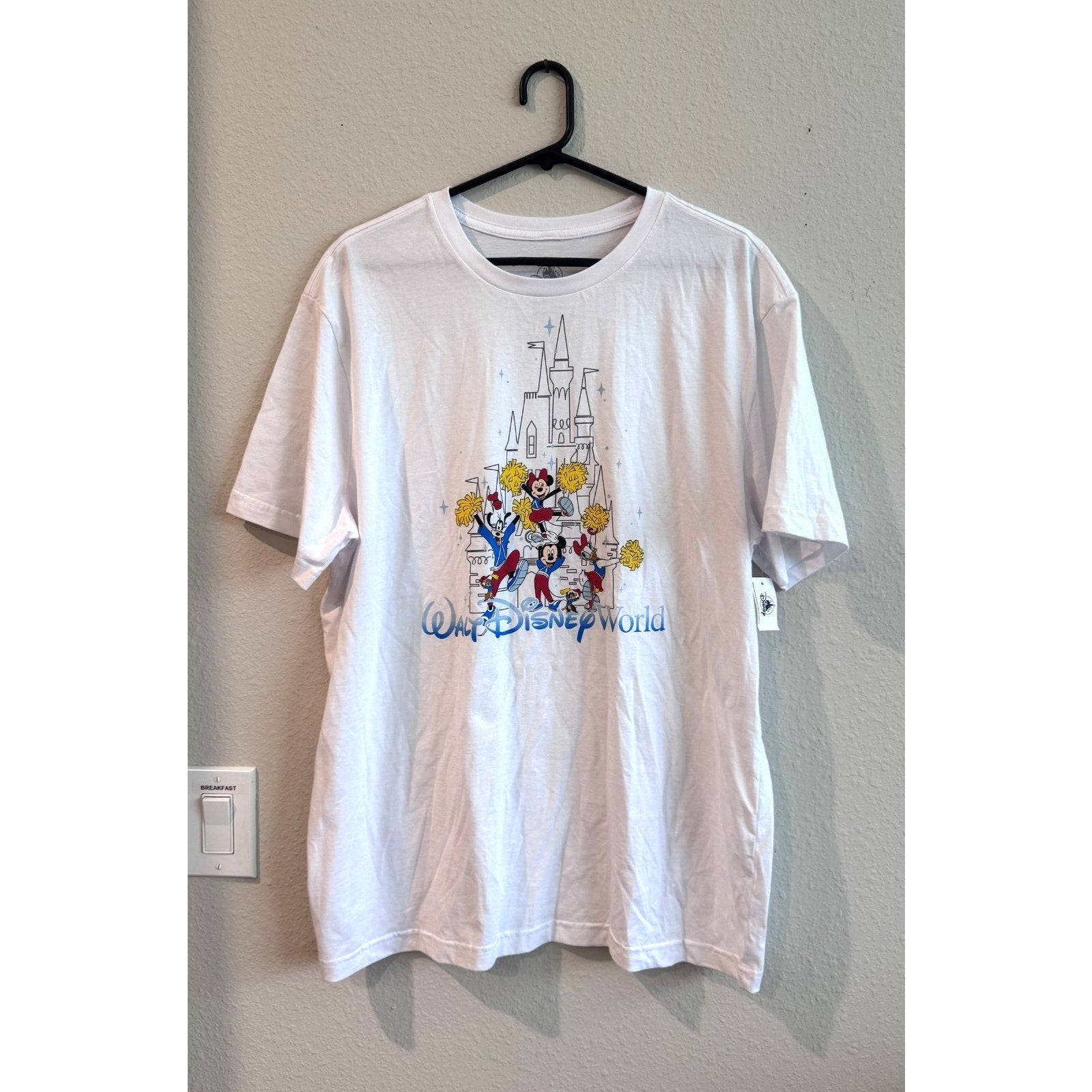 Disney Cheer Squad T-Shirt Adult Large Mickey Minnie Castle WDW White Tee NWT