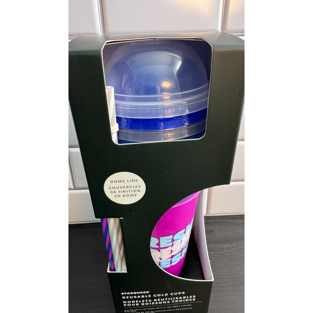 Starbucks 5-Pack Reusable Cold Cups with Dome Lids & Straws (24oz Venti) NEW