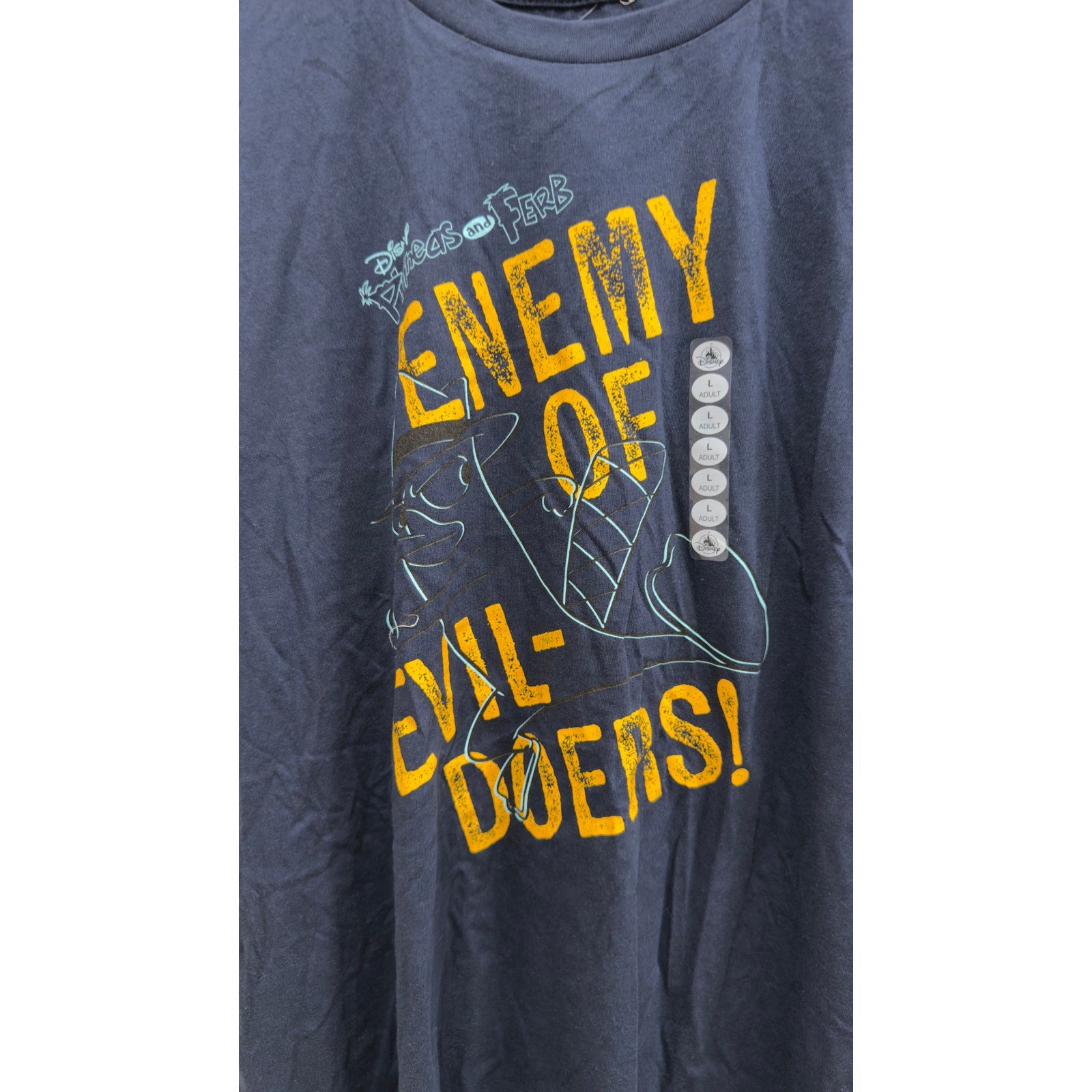 Disney Phineas and Ferb Perry the Platypus Enemy of Evil-Doers Shirt Large NWT