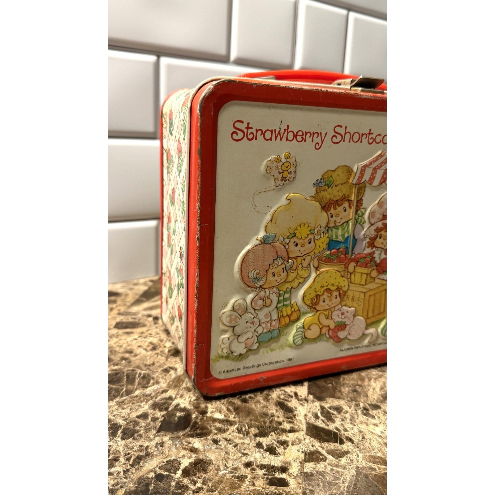 Vintage 1981 Strawberry Shortcake Metal Lunch Box & Thermos Set