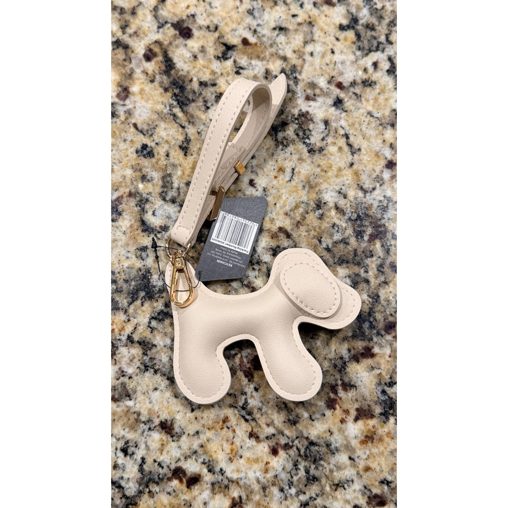 NEW Faux Leather Dog Puppy Keychain Bag Charm - Beige