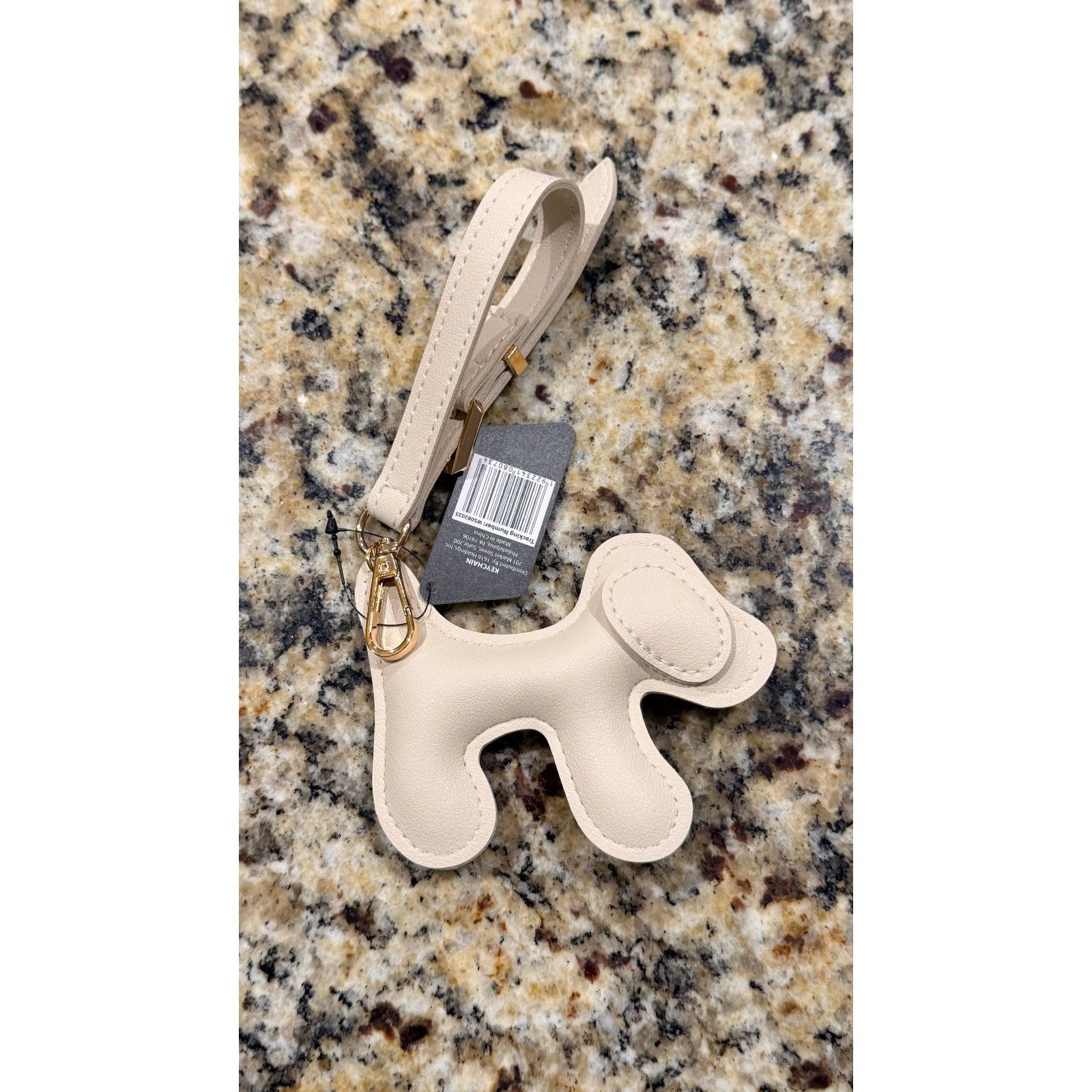 NEW Faux Leather Dog Puppy Keychain Bag Charm - Beige